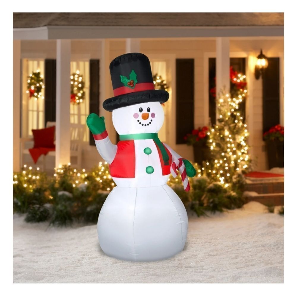Holiday Time Airblown Inflatable Snowman with Candy Cane 7 Feet Yard Decor, New